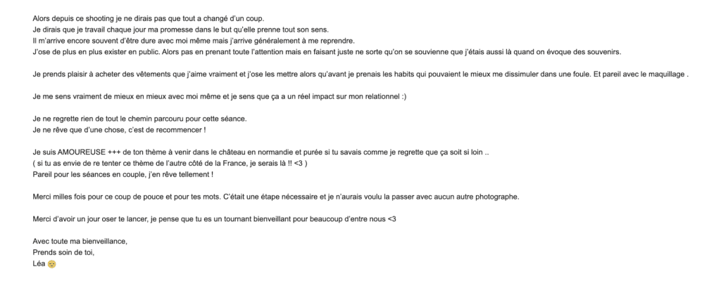 Message de Léa, cliente